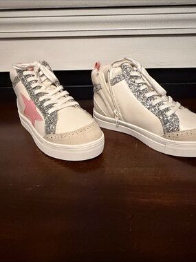 MIA White High-Top Sneakers with Pink Star Accent